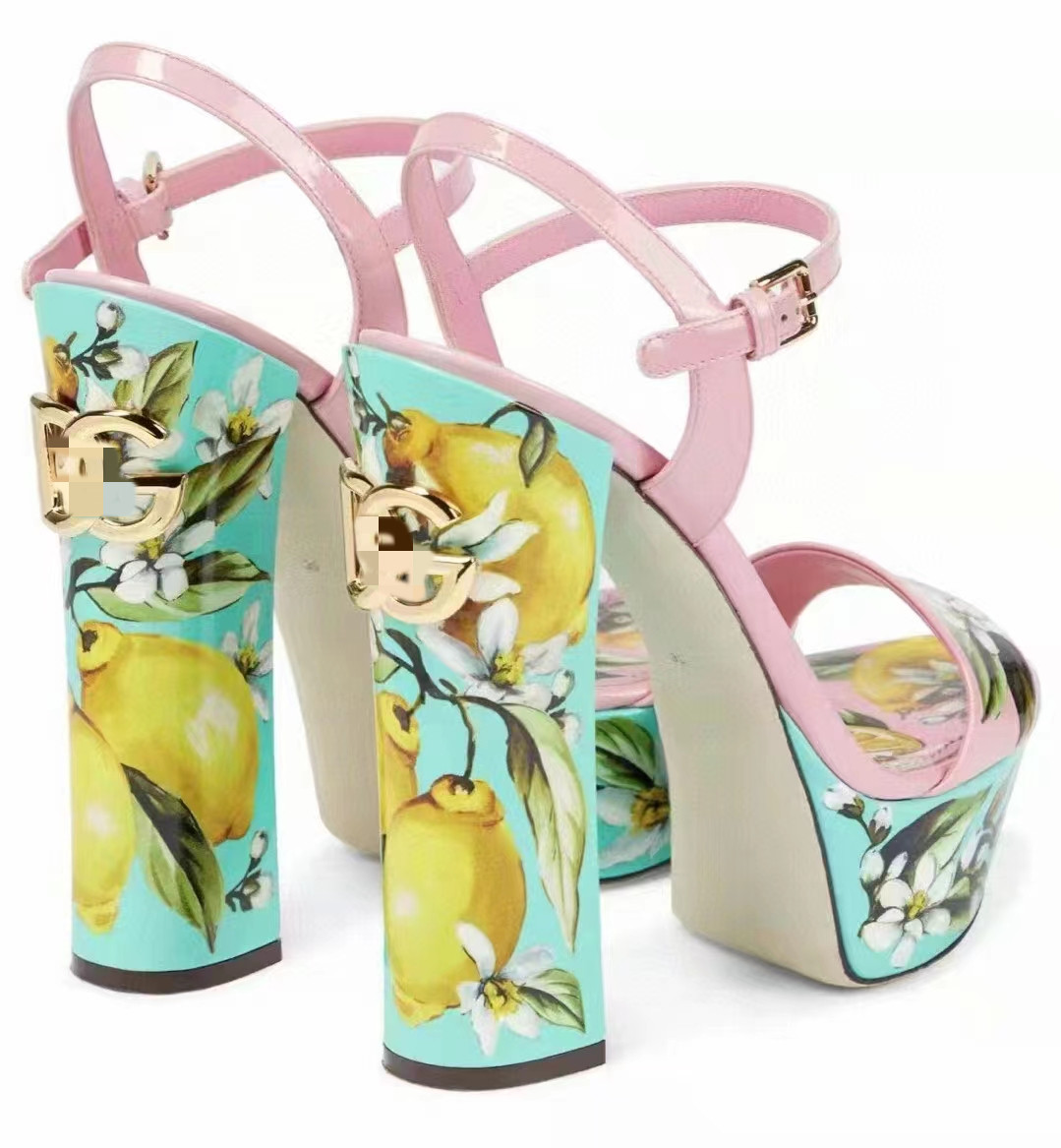Newest Floral Printed Sandals Summer Sexy Platform Chunky Heels Women Shoes Ankle Strap Gladiator Sandals