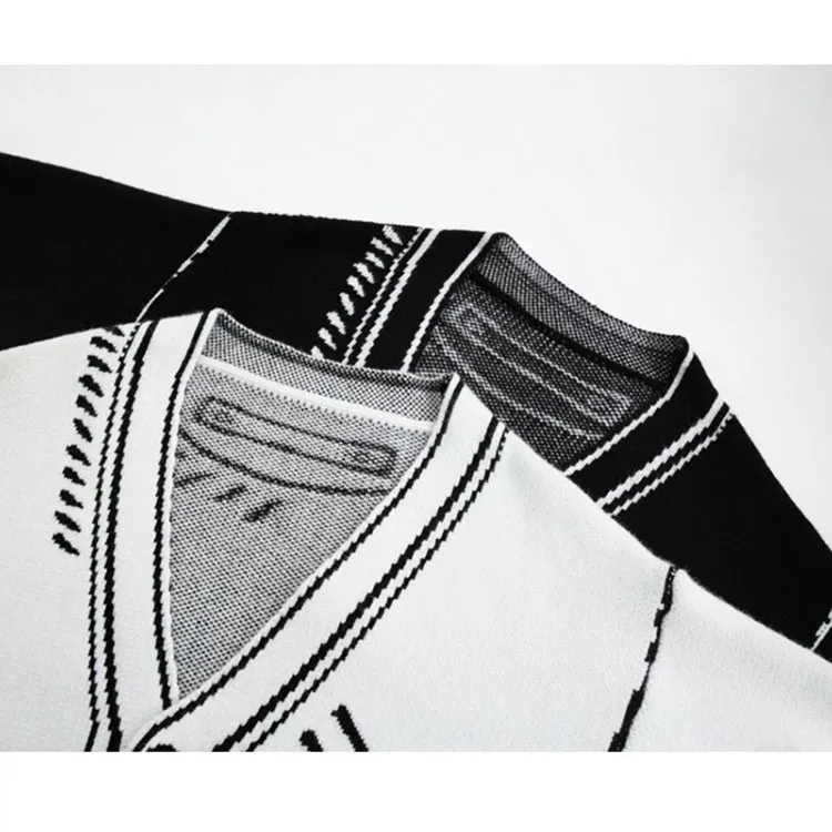 Ladies Oversized Graphic Deep V Acrylic Cardigan
