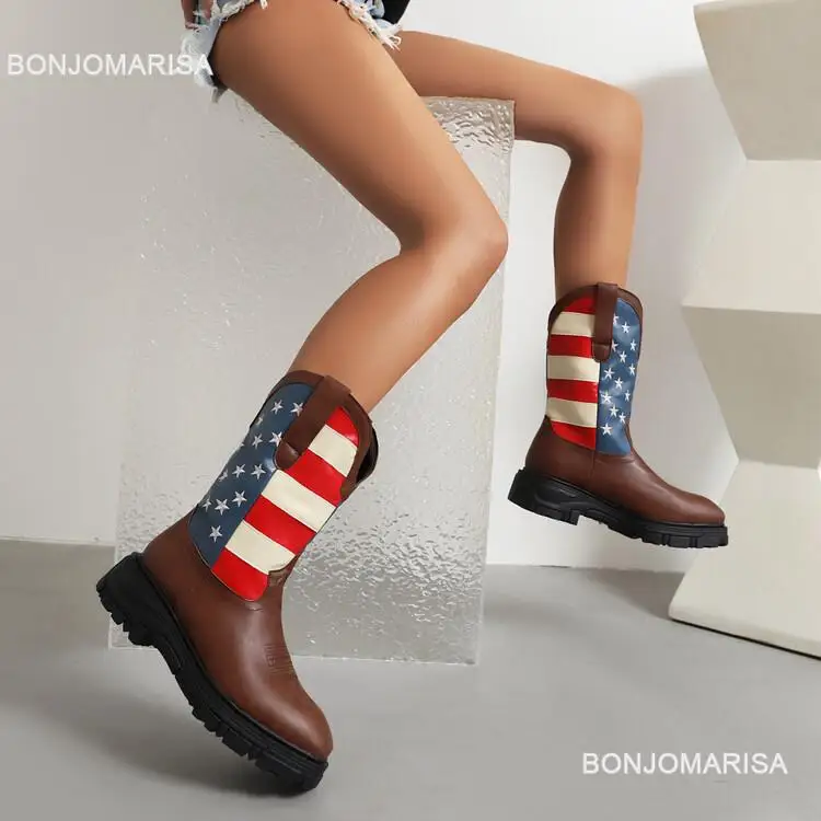 Cowboy Boots For Women Ankle Western Boots Cowgirls Rivet Star Design Fashion Block High Heeled Shoes Pointed Toe
