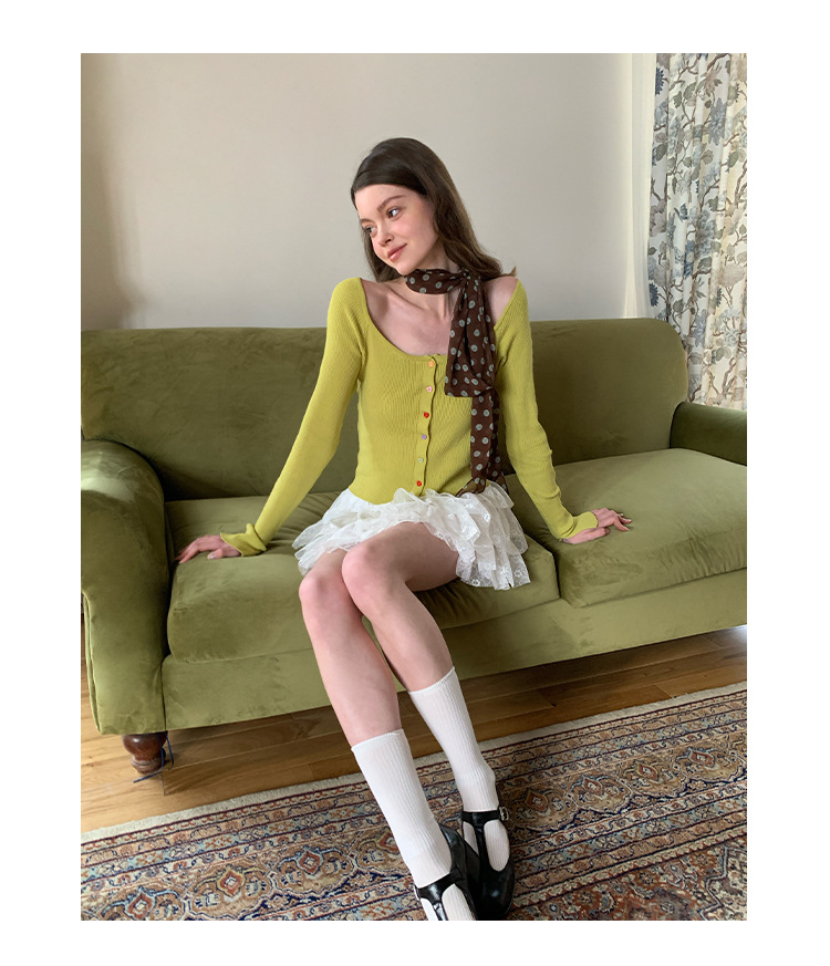 Solid Button Front Scoop Collar Long Sleeve Cardigan