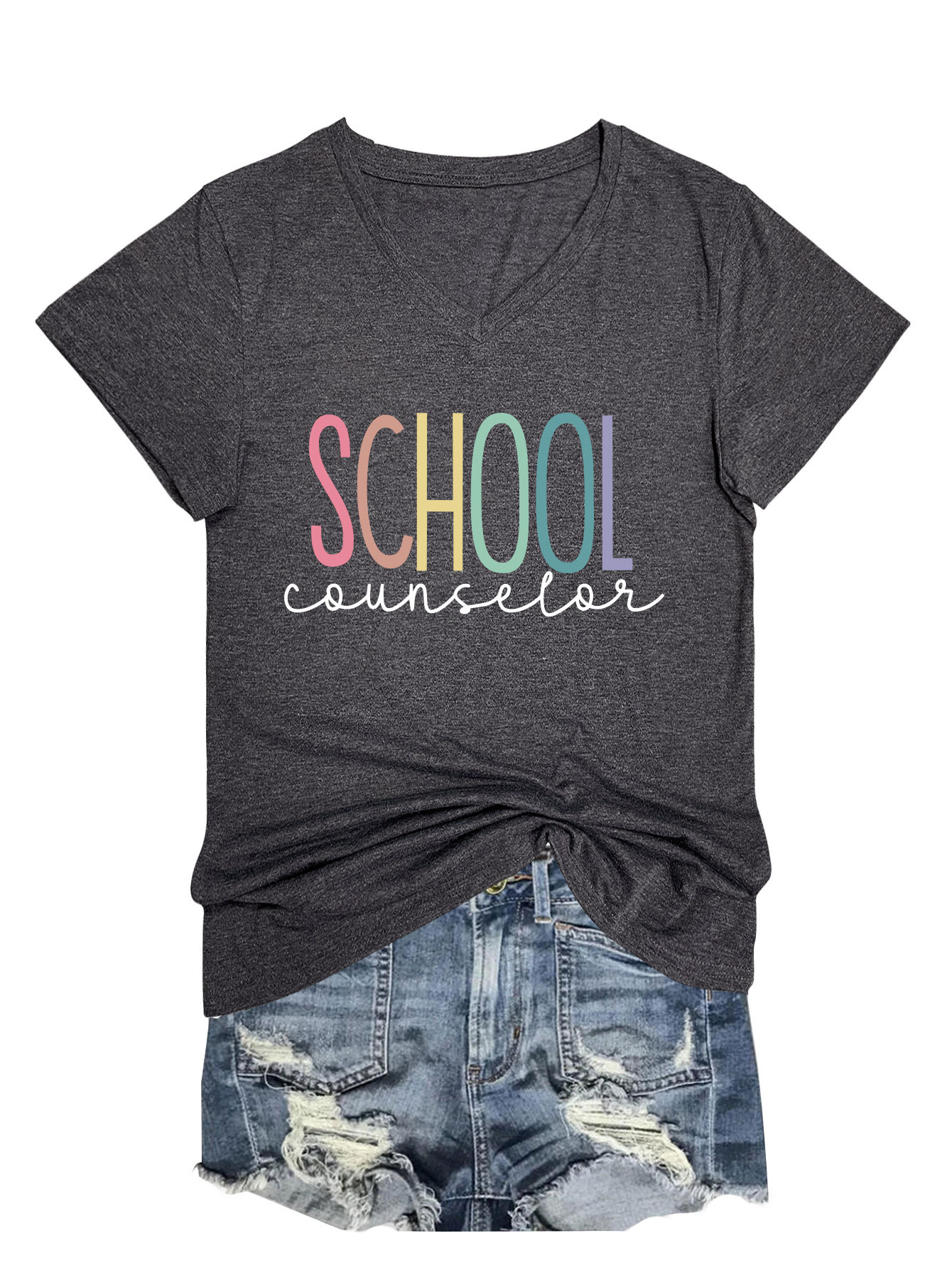Ladies V-Neck Geometric Print Tee
