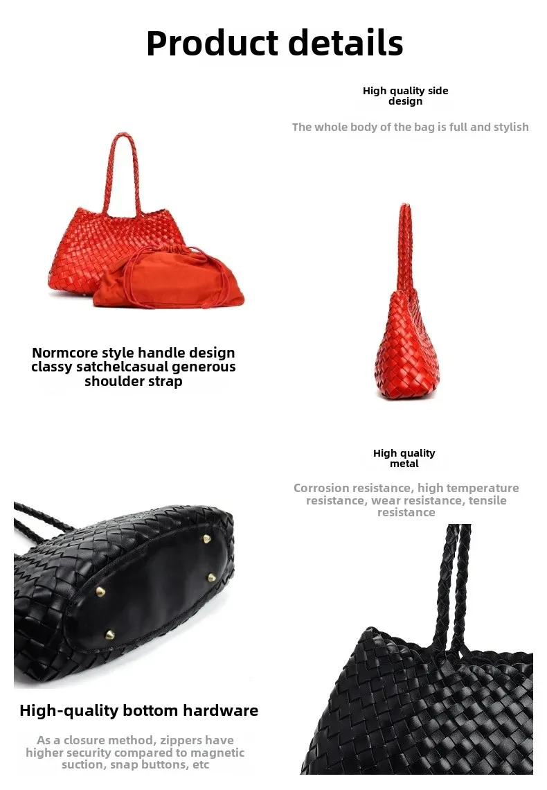 Trendy Retro Large Capacity Handbag Pure Handmade Woven Maternity Bag Commuter Shoulder Tote Bag