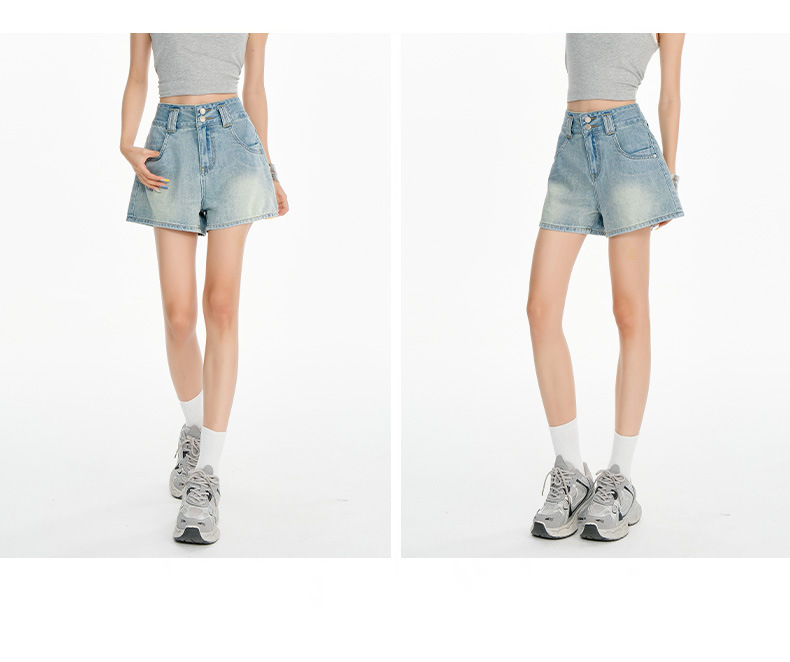 Light Blue High-Waisted A-Line Denim Shorts for Women Loose and Slim Fit Wide-Leg Hot Pants