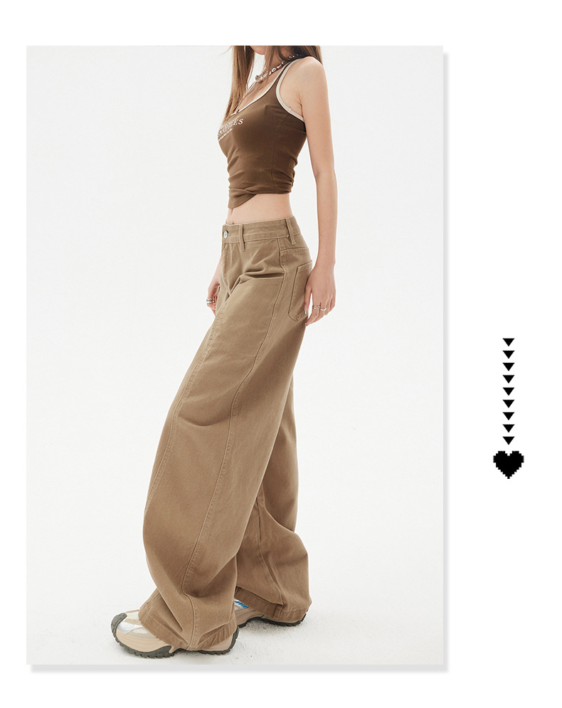Women's Saber Design Khaki Straight Leg Wide Leg Jeans for Pear-Shaped Body Casual Pants