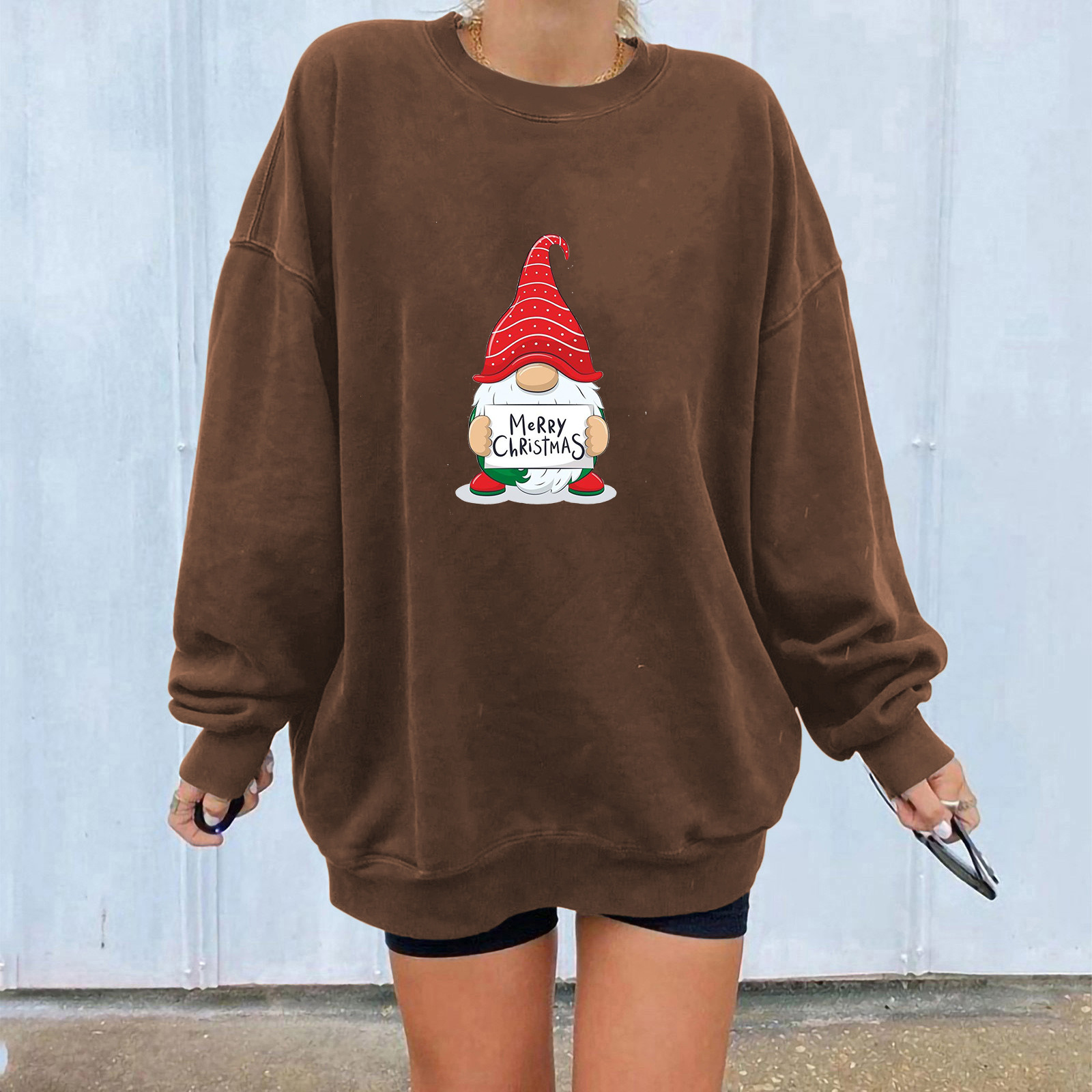 Ladies Japanese Korean Cotton Bardot Christmas Graphic Hoody