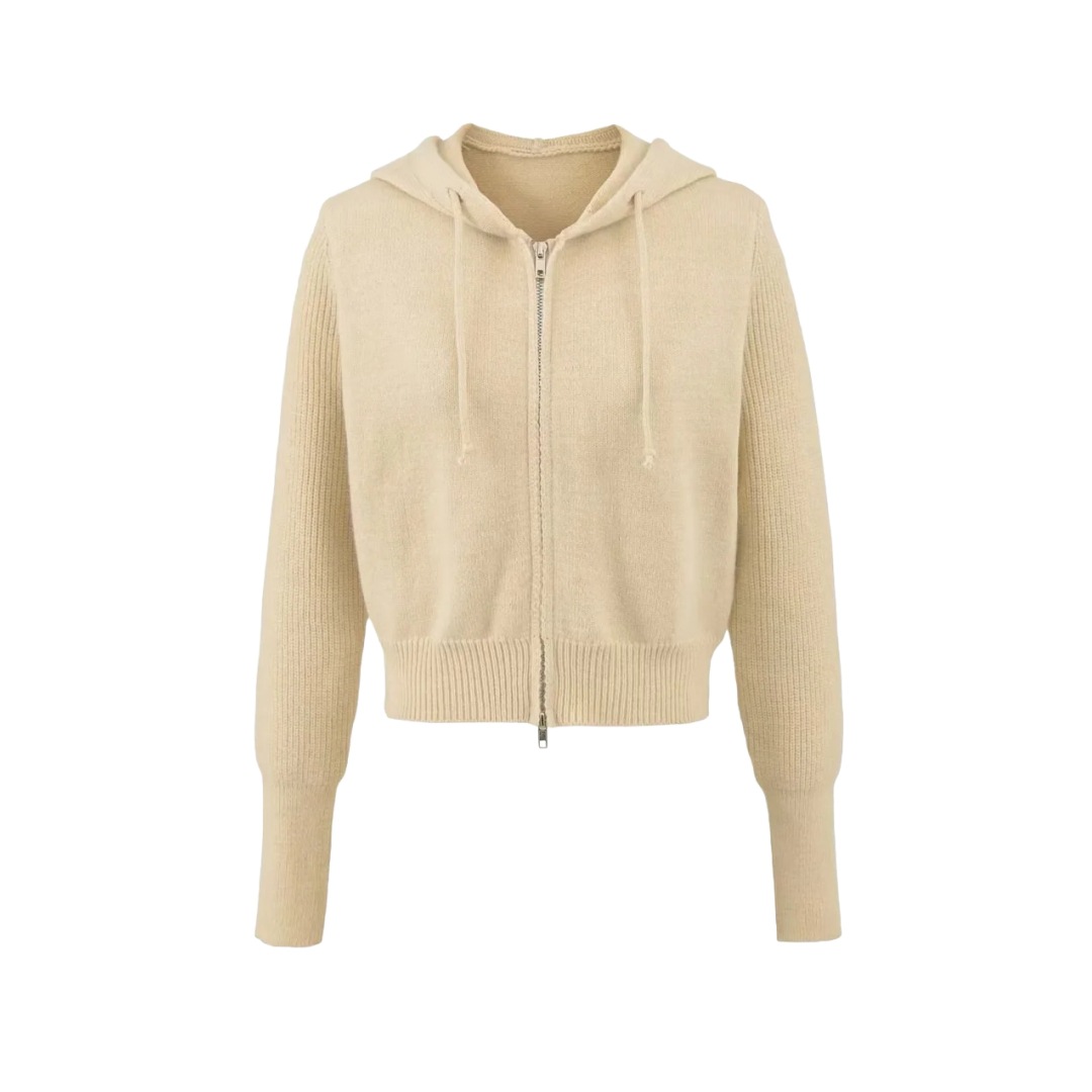 Ladies Cropped Drawcord Zip-Up Hoodie