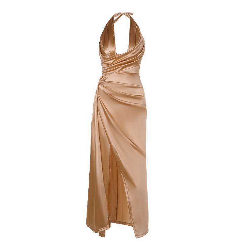 Slim Hanging Neck Gathered Dress