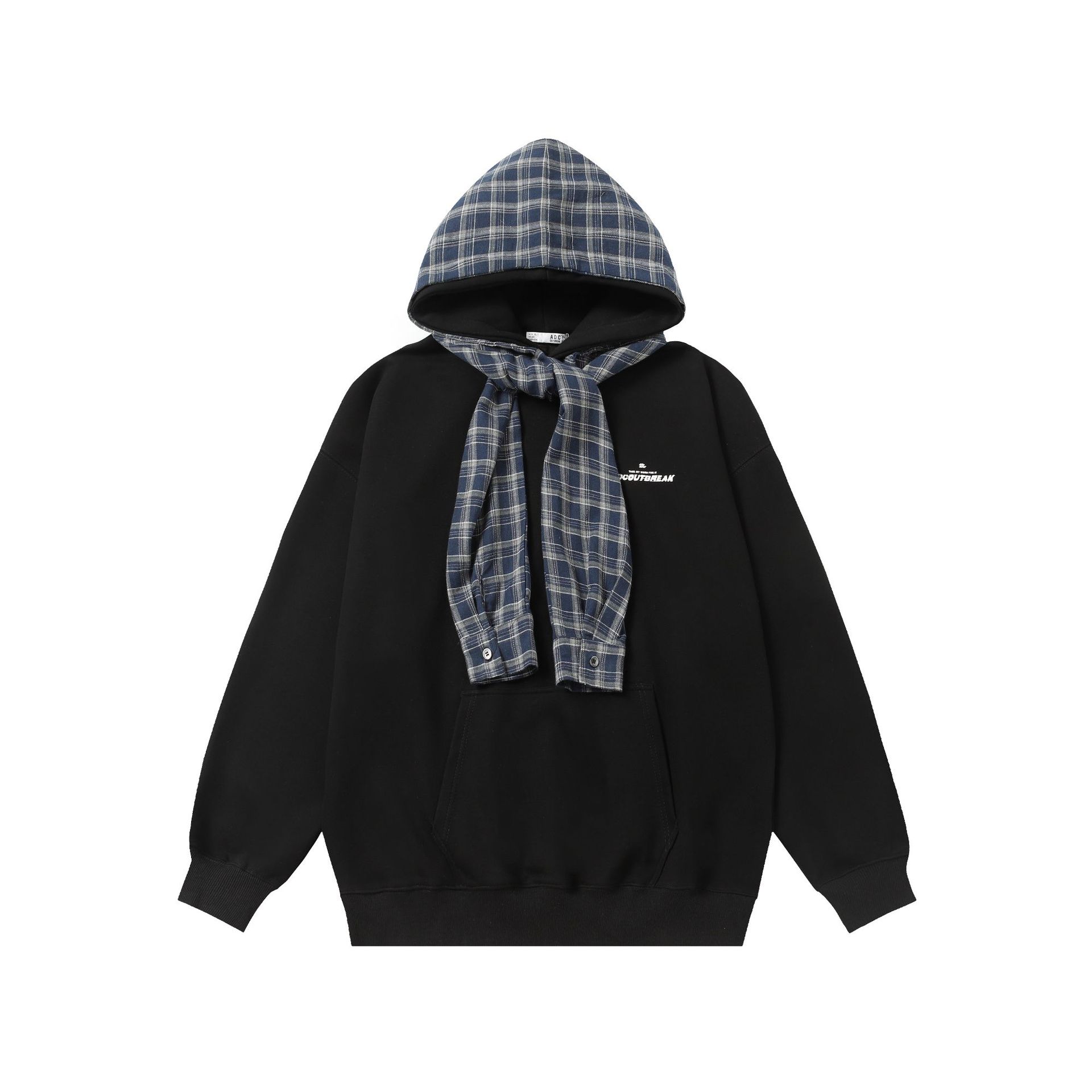 American Retro Checkered Cotton Faux Layer Oversized Hoodie