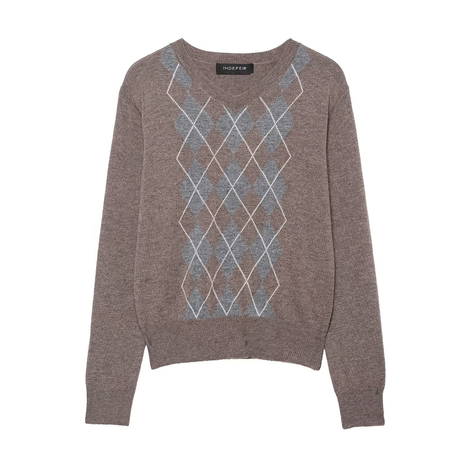 European Full Sleeve Argyle Knit Sweater