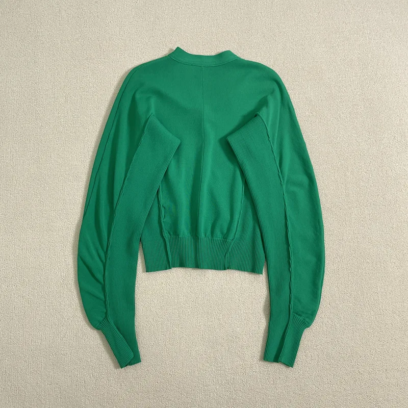 Ladies Viscose Plunge Two-Tone Button Front Cropped Cardigan