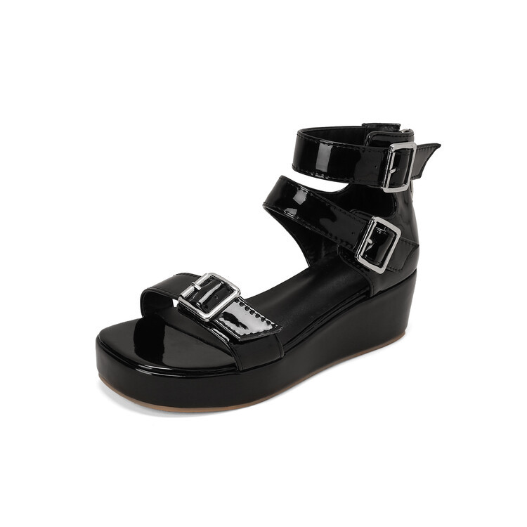 Belt buckle high top sandals, water platform thick sole oversized women's shoes
