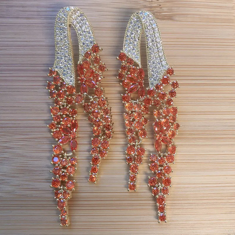 Bilincolor Golden Orange Long Tassel Earring for Women Wedding