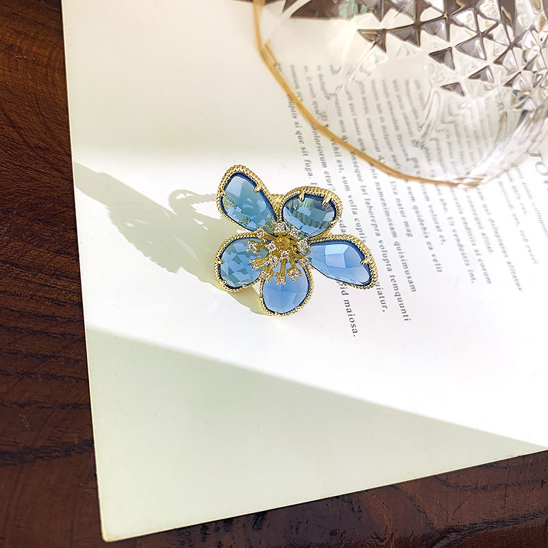 Crystal Flower Ring Fashion Open Ring