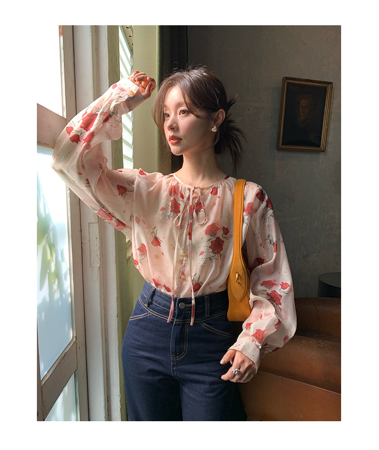 Fragmented Floral Long Sleeve Loose Breeze Shirt