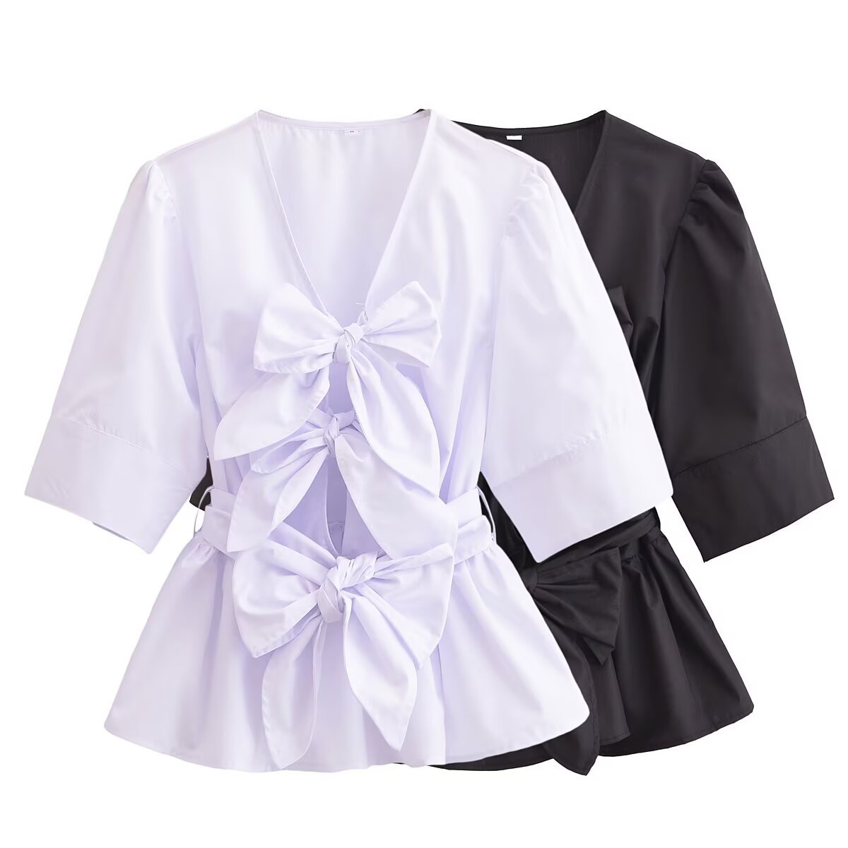 V-neck bow tie tied shirt top for women