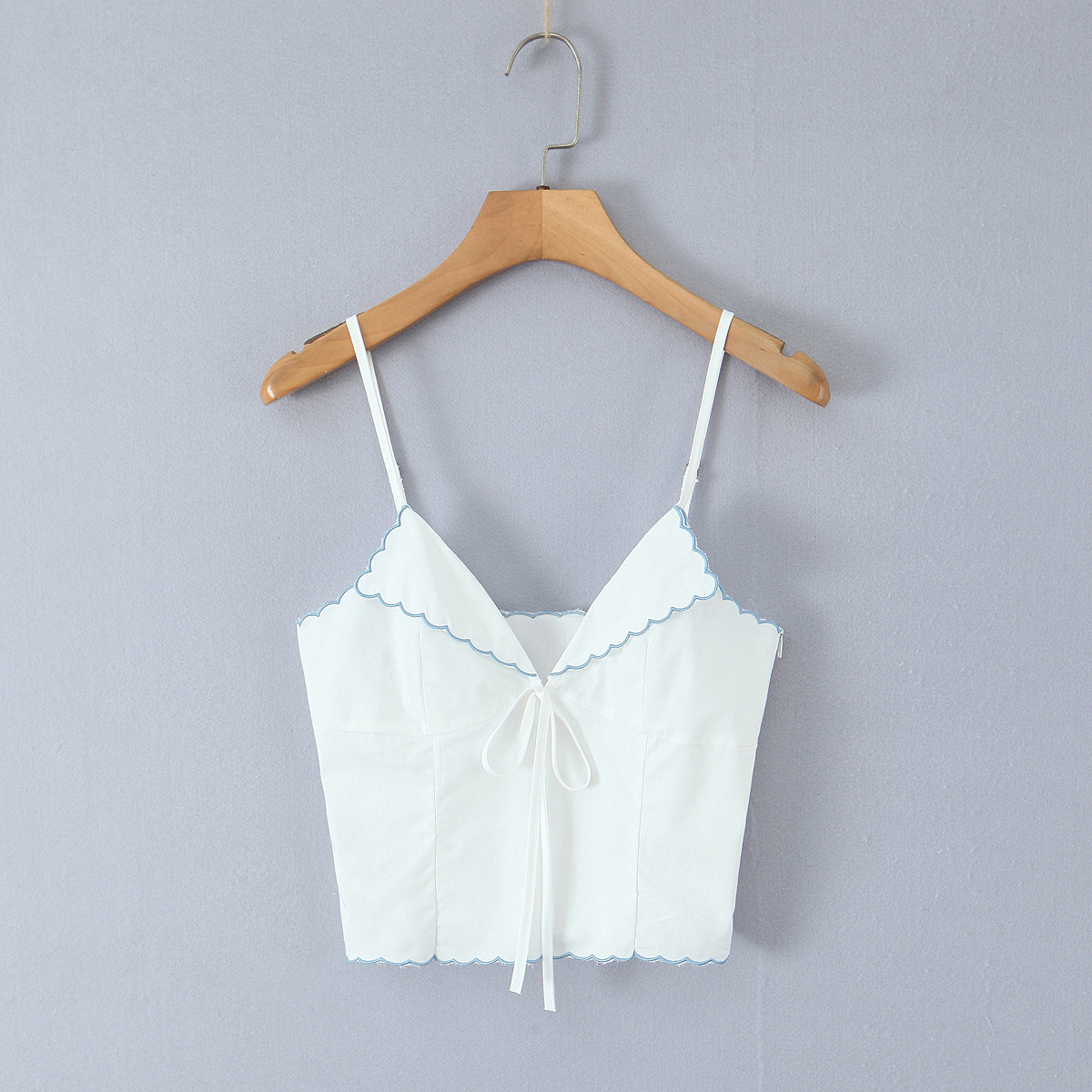 V-neck lace checkered suspender