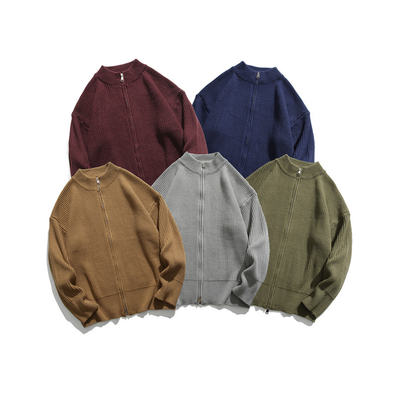 Japanese Workwear Plain Zip Front Cardigan