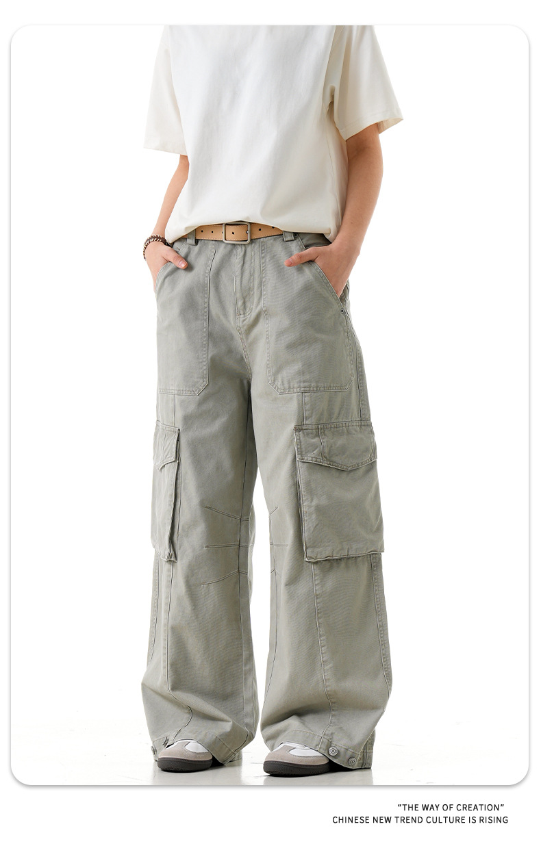 Straight Leg Work Pants for Men and Women Street Loose Wide-Leg Aged Casual Long Trousers