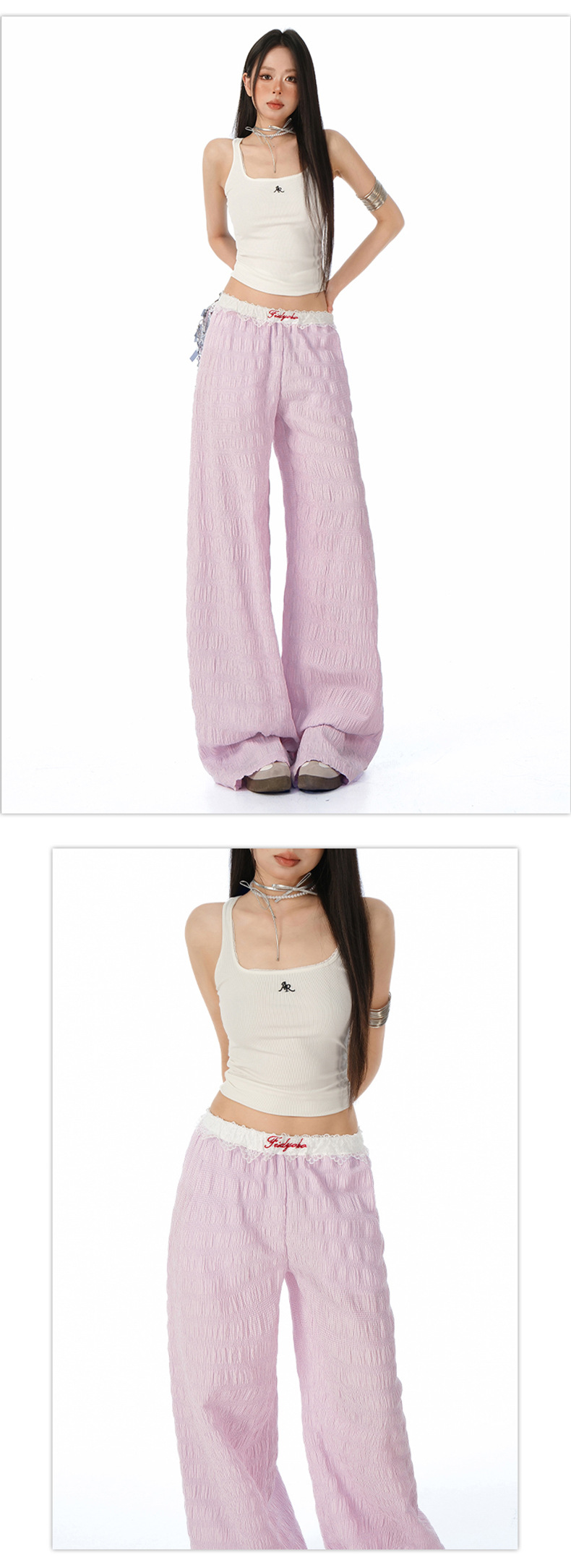 Women's Lace Casual Pants Loose Drape Wide Leg Trousers for Summer Strolling