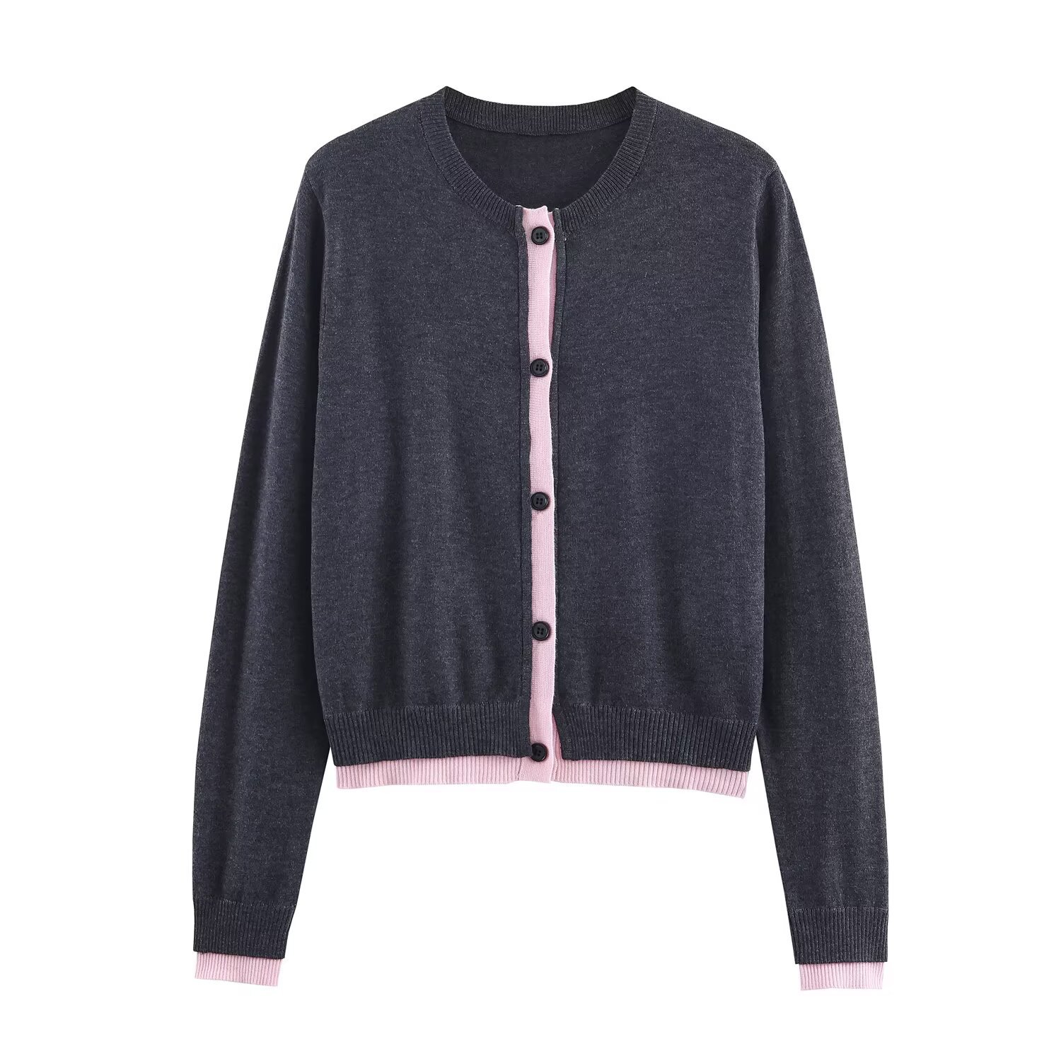 Polyester Long Sleeve Crew Button-Up Sweater