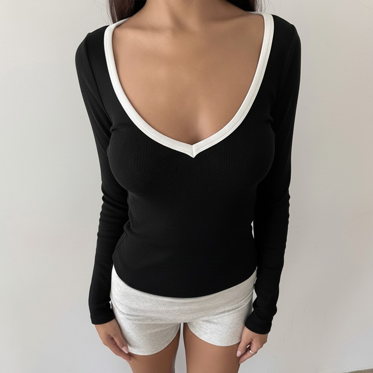 Ladies Two-Tone Long Sleeve Modal Bodysuit