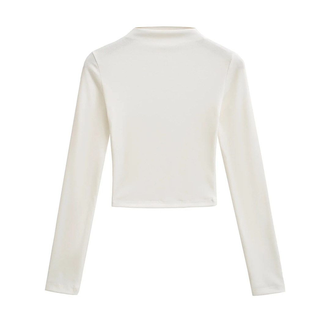 Slim Plain Mock Turtleneck Long Sleeve Belly Tee