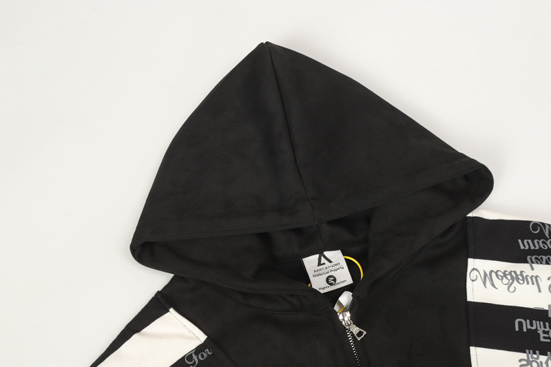 Street Style Letter Patch Suede Hooded Sweatshirt for Men and Women