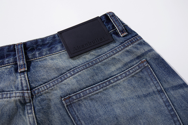 Vintage High-Quality INS Denim Pants Men High Street Washed Gradient Distressed Catwhisker Minimalist Wide-Leg Straight Leg Pants