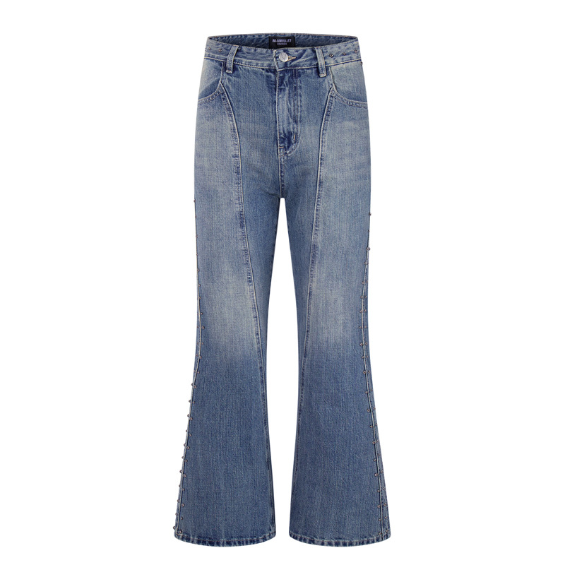 Vintage Deconstructed Patchwork Denim Pants Unisex Street Washed Loose Wide-Leg Tapered Casual Trousers
