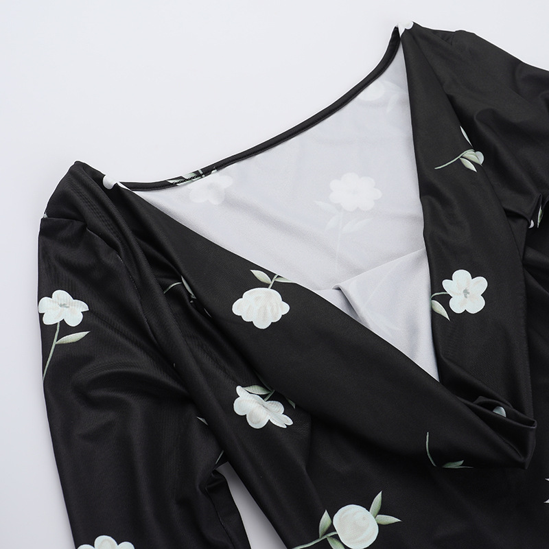 Long One-Shoulder High Waist Patterned Polyester Step-Skirt Dress
