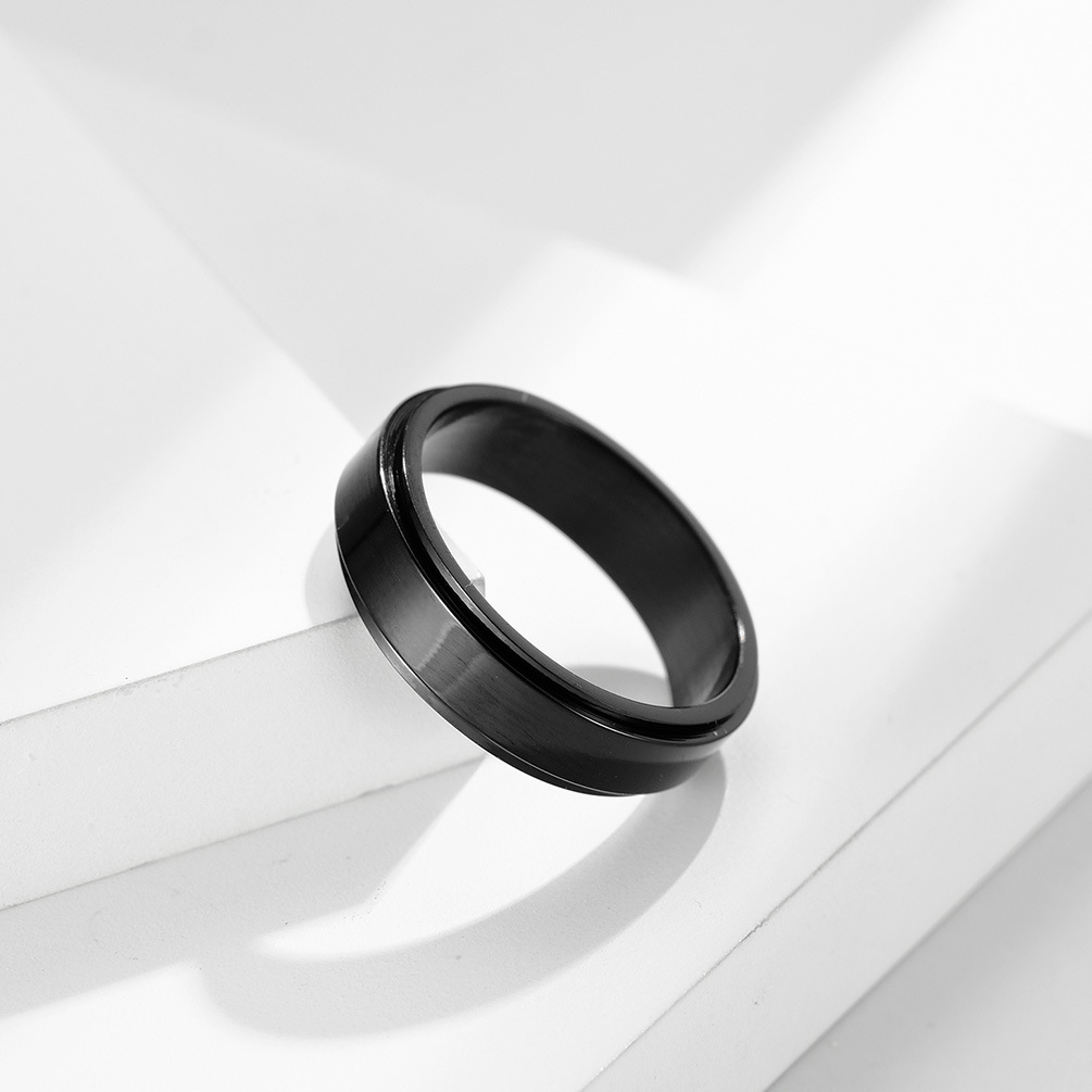 New Stainless Steel Turnable Ring Titanium Steel Couple Ring Japanese and Korean Style Simple Turning Ring
