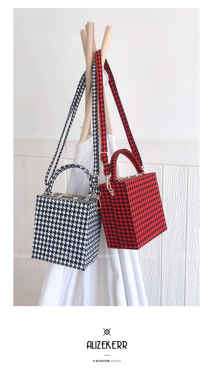 With Code Lock Houndstooth Box Shoulder Bag New Elegant Korean Purses And Handbags Female Big Square Crossbody Retro Bag