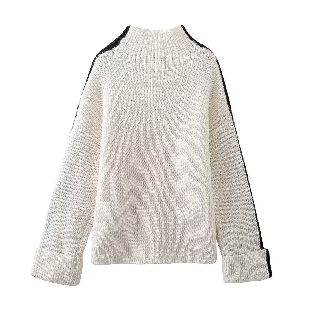 Ladies Polyester Fitted Stand Collar Full Arm Sweater