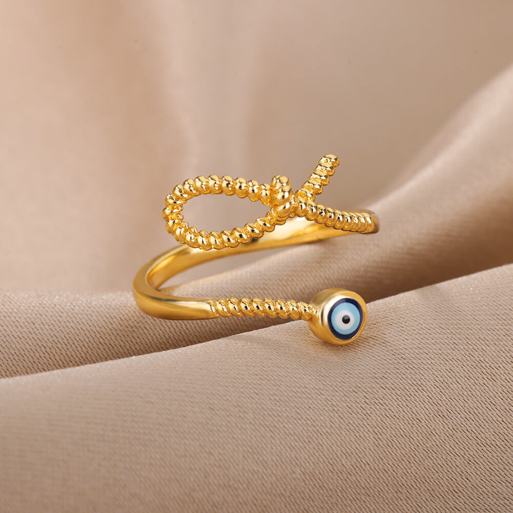 Turkish Zircon Evil Eye Rings For Women Open Adjustbale Gold Plated Stainless Steel Ring Couple Rings Wedding Jewelry Bague