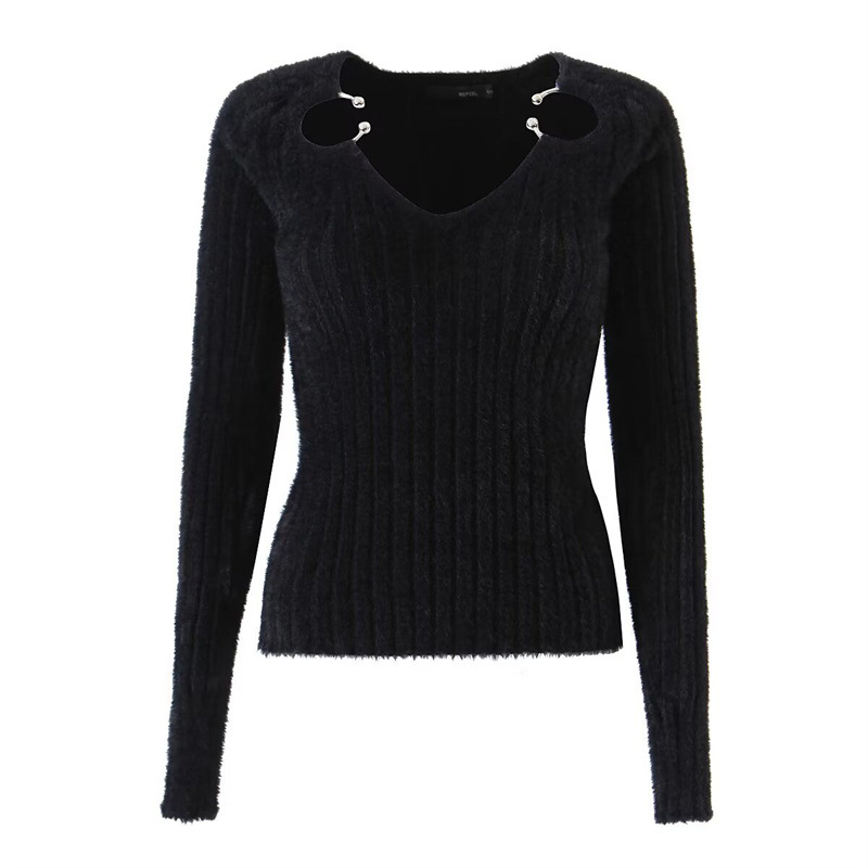 Fashionable and Sexy Style Women's Long Sleeve Hollow Knit Top
