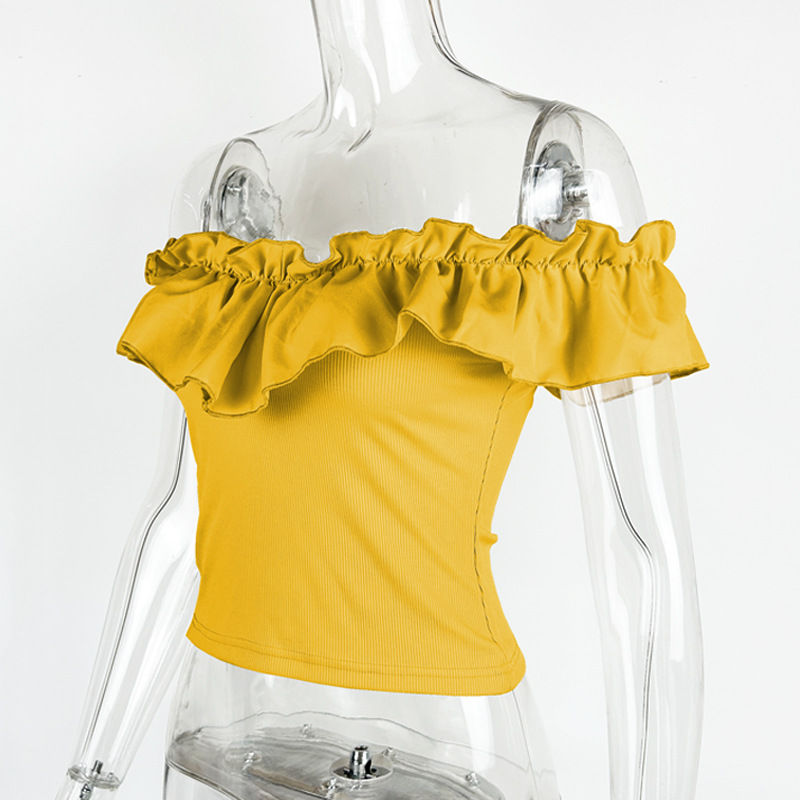 Women's solid color sexy ruffle edge decorative top