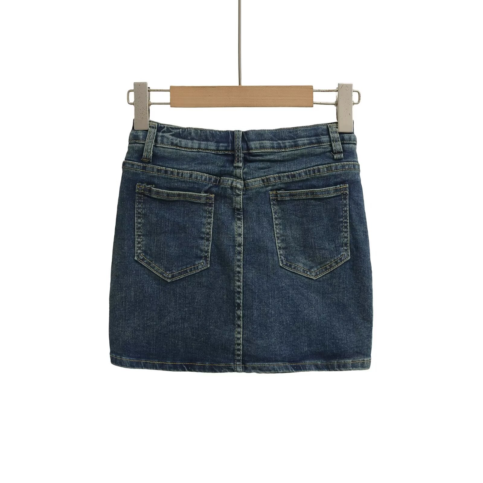 High waisted hip hugging denim short skirt midi skirt