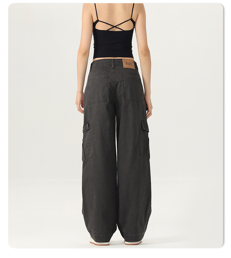 Women's Straight Cargo Pants Unisex Multi-Pocket Design Wide Leg Casual Trousers