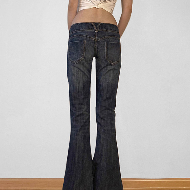 Low waist wash water slimming versatile slim fit flared jeans