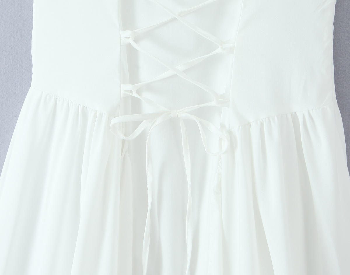 Fitted Solid Midi V-Neck Sleeveless Strap Polyester Dress