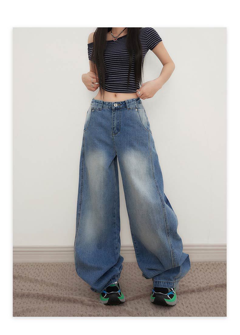 Deconstructed Knife-Edge Denim Pants for Women High-Waisted Wide-Leg Pants