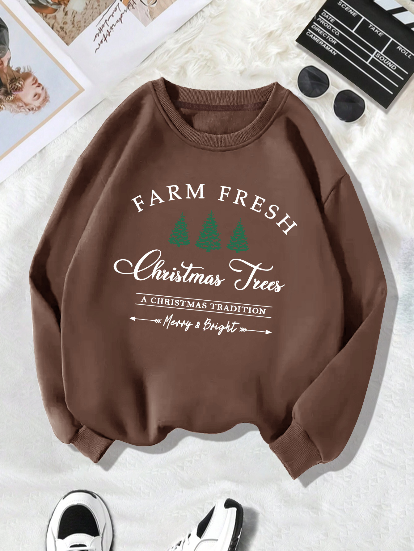 Long Sleeve Crew Hoodie Holiday Graphic