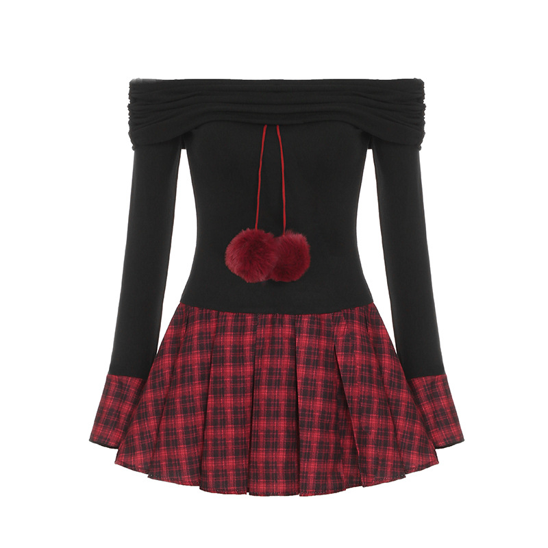 Flirty Asymmetric Checkered Trapeze Dress