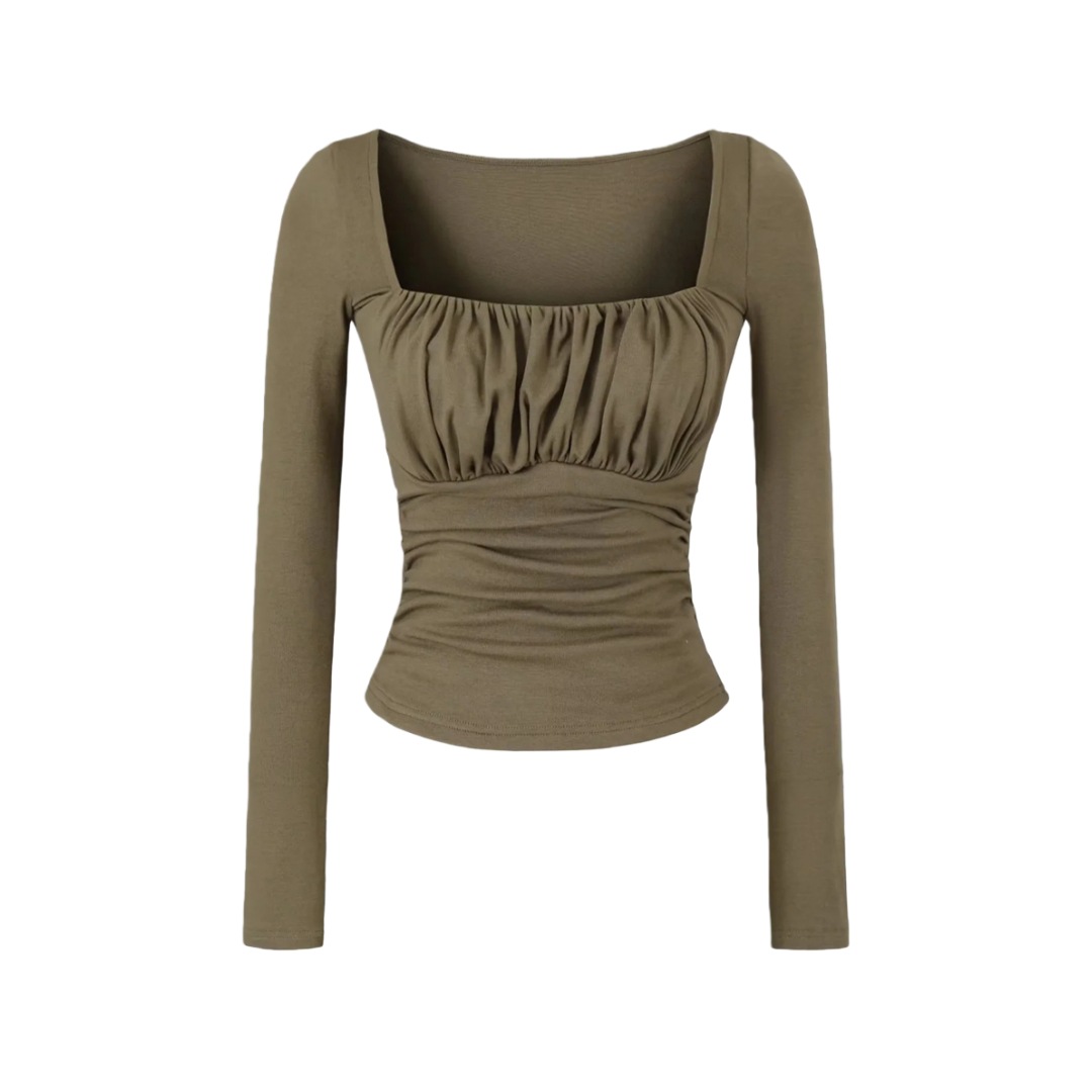 Spicy Wrist-Length Collarbone Cutout Structured Frill Fitted Tee