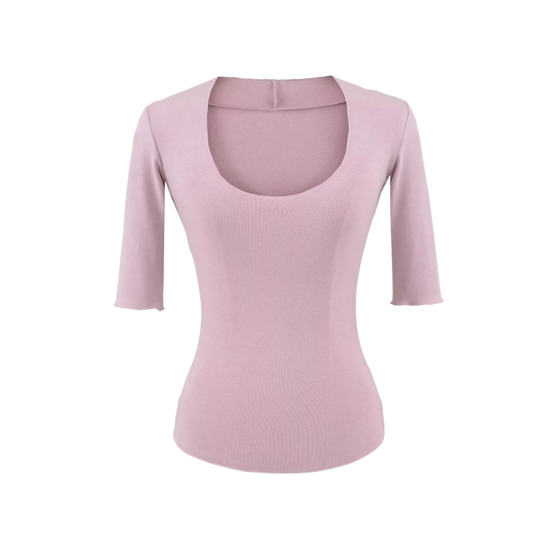 Elbow-Length Scoop Form-Fitting Spice Cropped Tee
