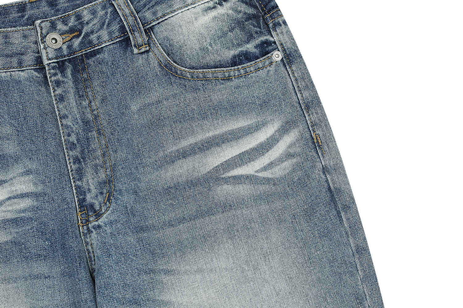 Vintage Street Cat-Whisker Pattern Loose Fit Men's Washed Blue Flared Jeans