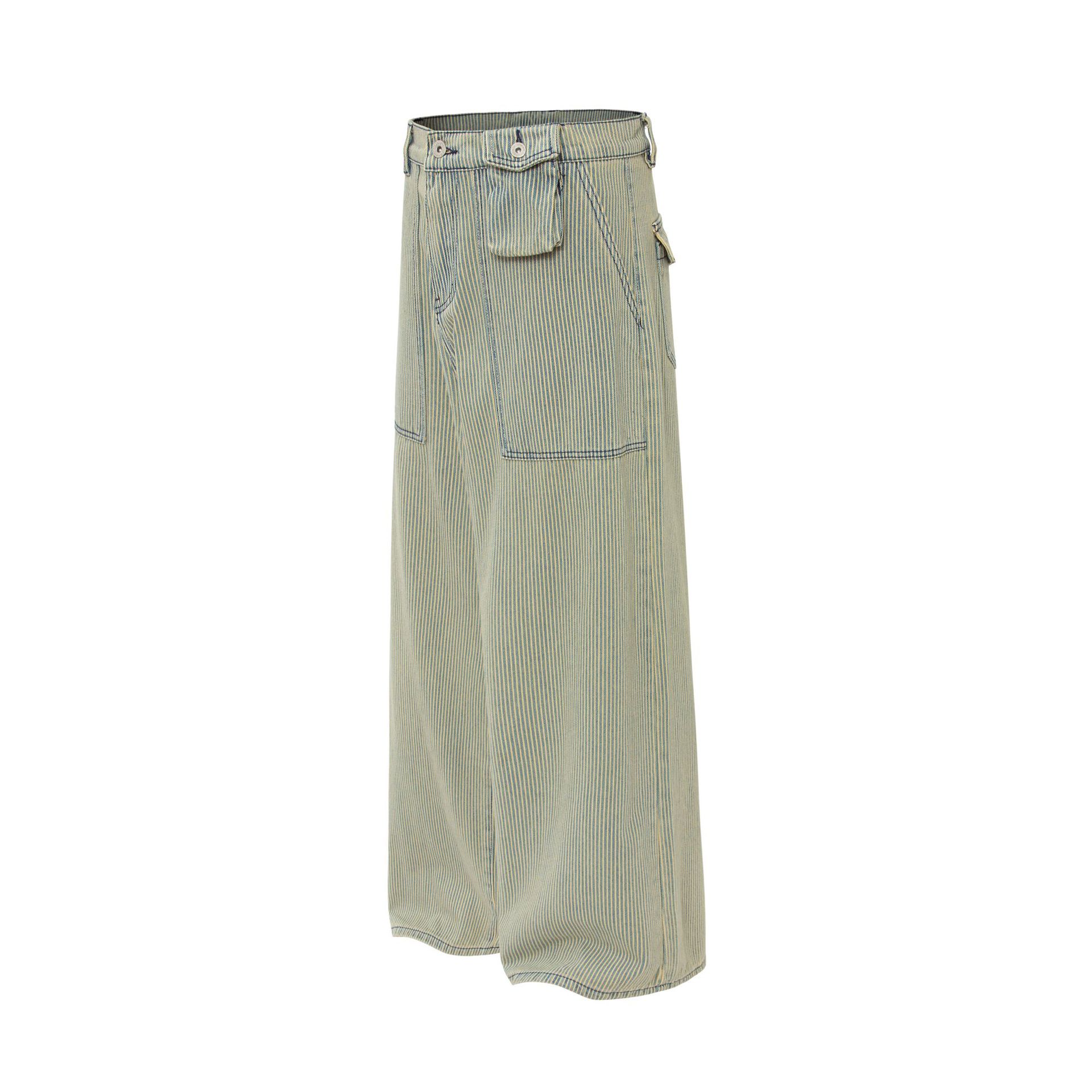 Vintage Streetwear Heavyweight High-End Striped Deconstructed Design Men's Loose Slightly Curved Work Trousers