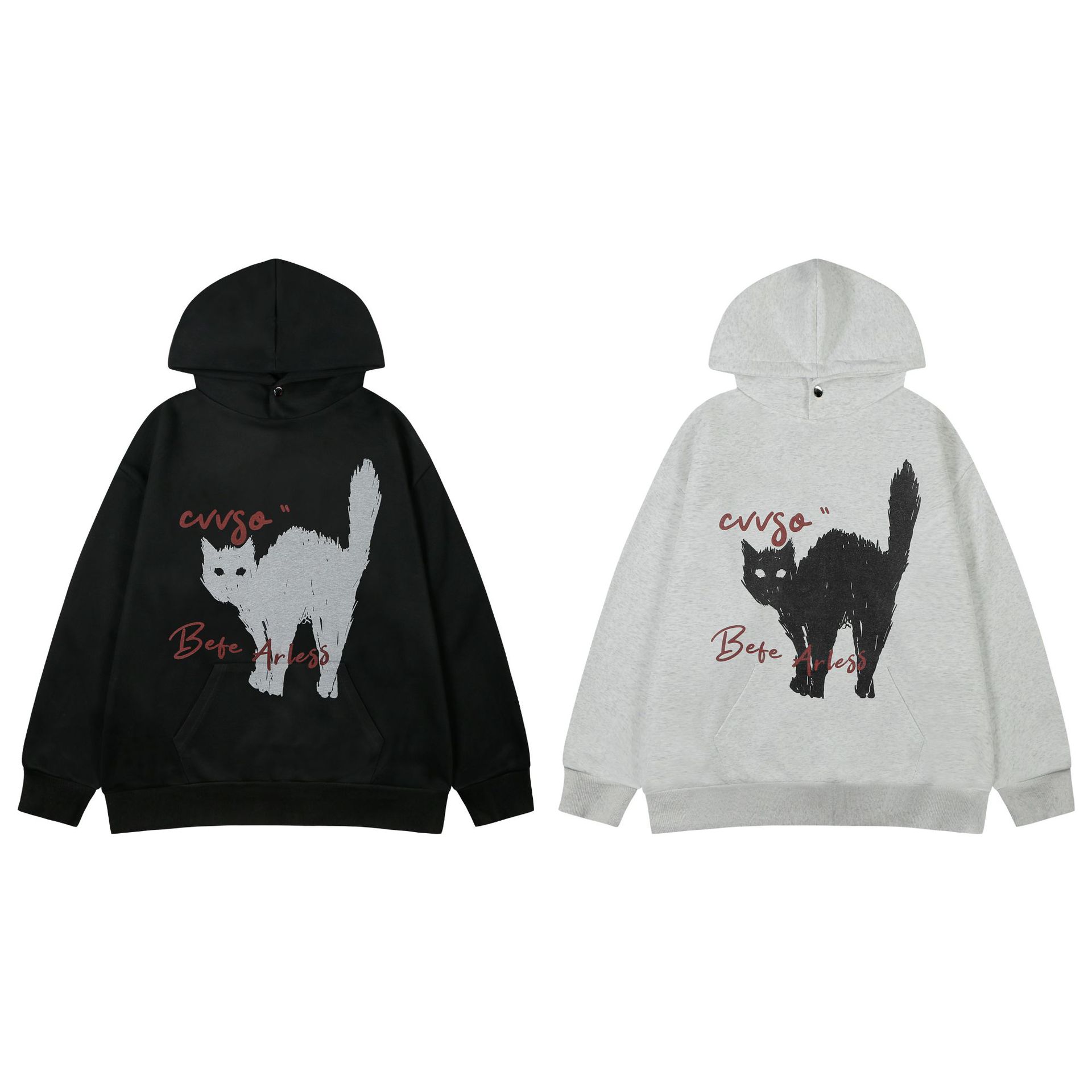 Streetwear Feline Print Long Sleeve Hoodie