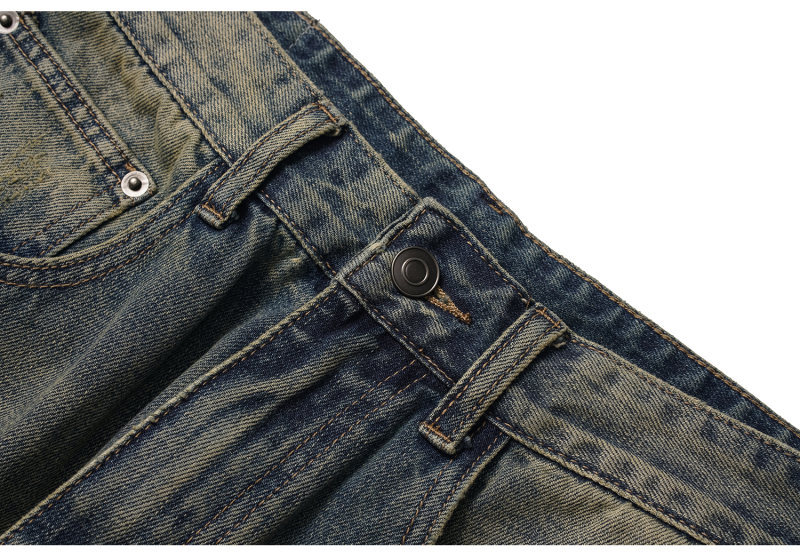 Washed Distressed Yellow Mud Dye Ripped Loose Jeans