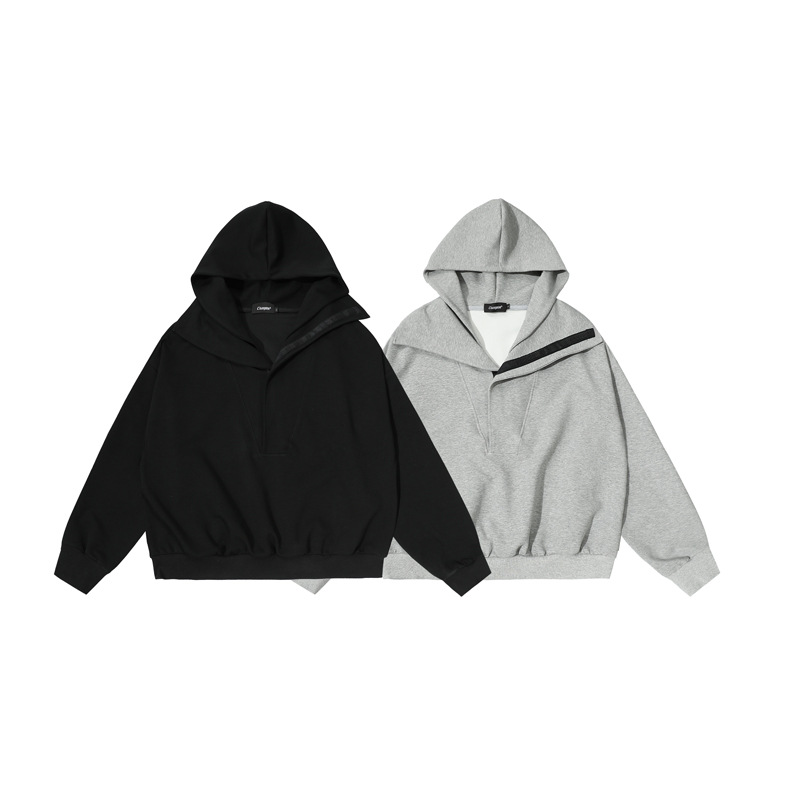 Oversized Urban Plain Long Sleeve Hook-and-Loop Collar Hoody